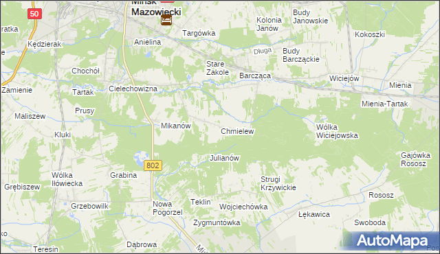mapa Chmielew gmina Mińsk Mazowiecki, Chmielew gmina Mińsk Mazowiecki na mapie Targeo