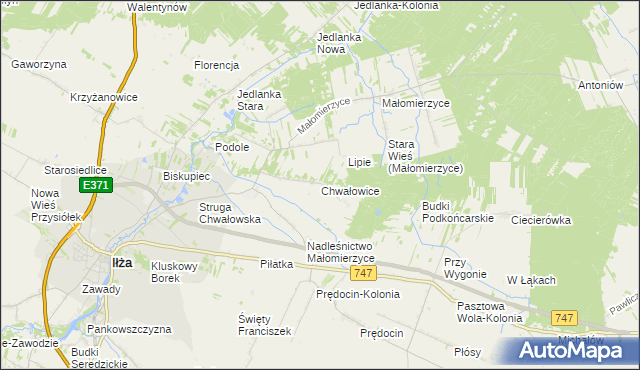 mapa Chwałowice gmina Iłża, Chwałowice gmina Iłża na mapie Targeo
