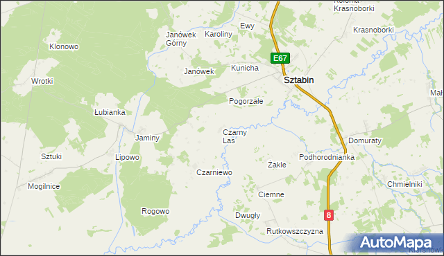 mapa Czarny Las gmina Sztabin, Czarny Las gmina Sztabin na mapie Targeo