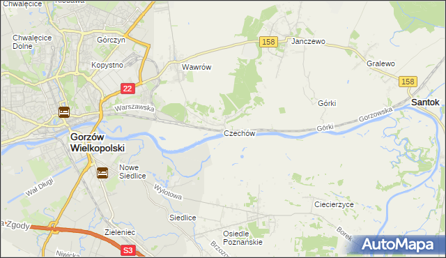 mapa Czechów gmina Santok, Czechów gmina Santok na mapie Targeo