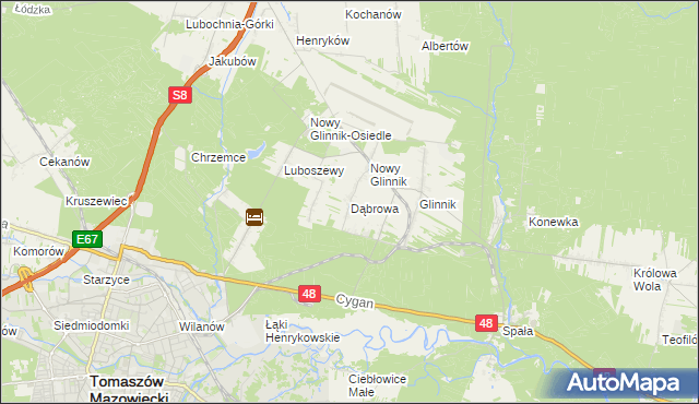 mapa Dąbrowa gmina Lubochnia, Dąbrowa gmina Lubochnia na mapie Targeo