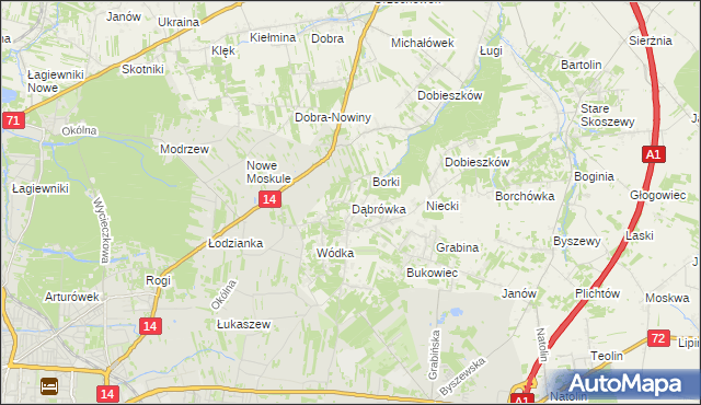 mapa Dąbrówka gmina Nowosolna, Dąbrówka gmina Nowosolna na mapie Targeo