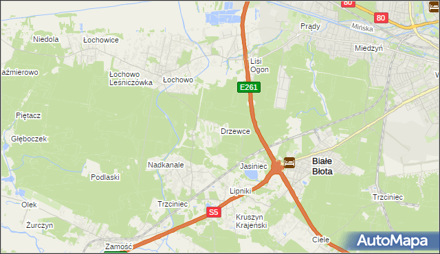 mapa Drzewce gmina Białe Błota, Drzewce gmina Białe Błota na mapie Targeo