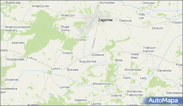 mapa Drzewce gmina Zagórów, Drzewce gmina Zagórów na mapie Targeo