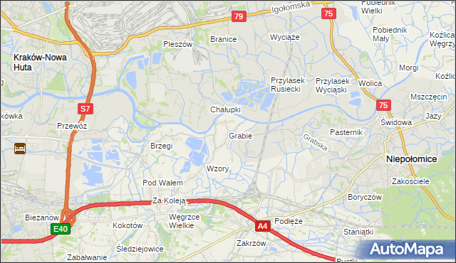 mapa Grabie gmina Wieliczka, Grabie gmina Wieliczka na mapie Targeo