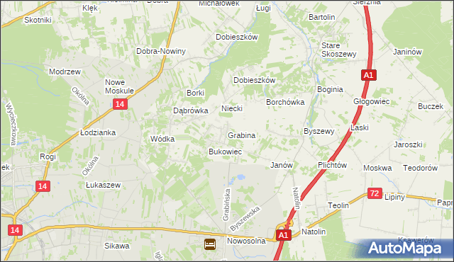 mapa Grabina gmina Nowosolna, Grabina gmina Nowosolna na mapie Targeo