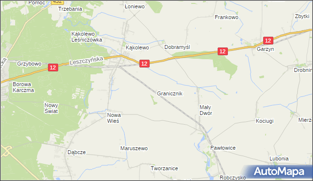 mapa Granicznik gmina Krzemieniewo, Granicznik gmina Krzemieniewo na mapie Targeo