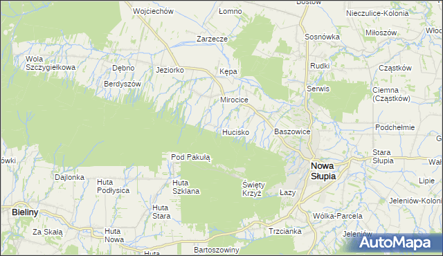 mapa Hucisko gmina Nowa Słupia, Hucisko gmina Nowa Słupia na mapie Targeo