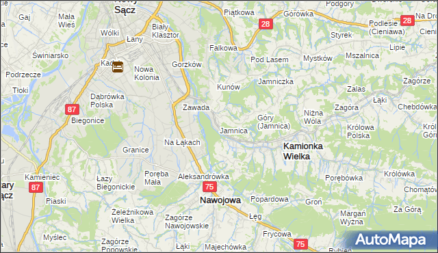 mapa Jamnica gmina Kamionka Wielka, Jamnica gmina Kamionka Wielka na mapie Targeo