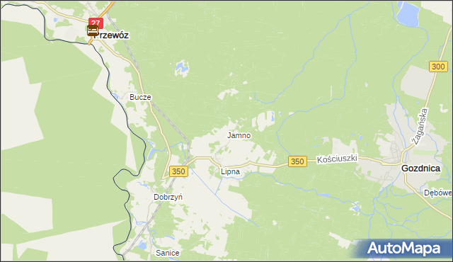 mapa Jamno gmina Przewóz, Jamno gmina Przewóz na mapie Targeo
