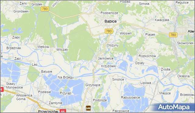 mapa Jankowice gmina Babice, Jankowice gmina Babice na mapie Targeo