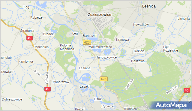 mapa Januszkowice gmina Zdzieszowice, Januszkowice gmina Zdzieszowice na mapie Targeo