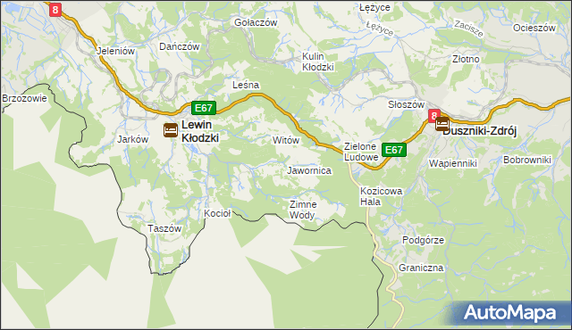 mapa Jawornica gmina Lewin Kłodzki, Jawornica gmina Lewin Kłodzki na mapie Targeo