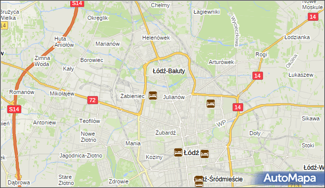 mapa Julianów gmina Łódź, Julianów gmina Łódź na mapie Targeo