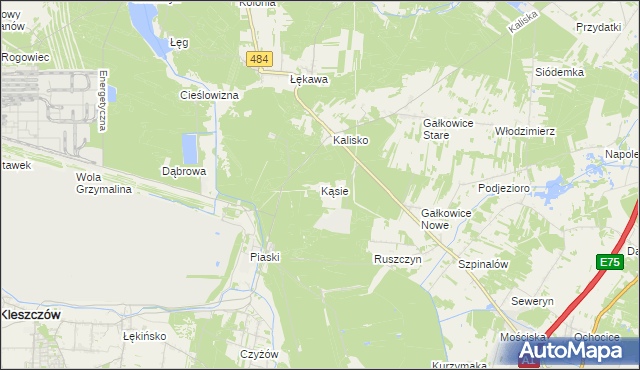 mapa Kąsie gmina Bełchatów, Kąsie gmina Bełchatów na mapie Targeo