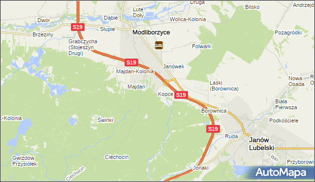mapa Kopce gmina Janów Lubelski, Kopce gmina Janów Lubelski na mapie Targeo
