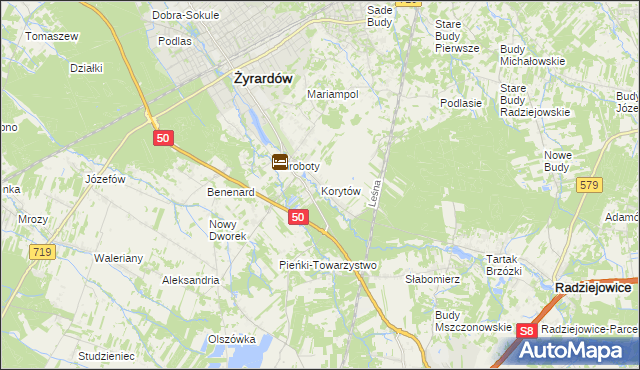 mapa Korytów gmina Radziejowice, Korytów gmina Radziejowice na mapie Targeo