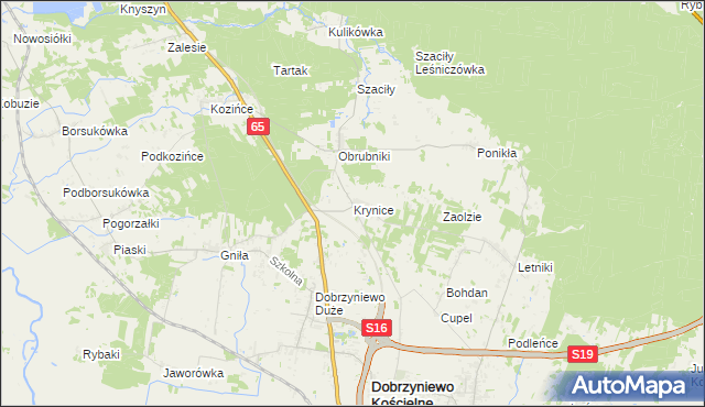 mapa Krynice gmina Dobrzyniewo Duże, Krynice gmina Dobrzyniewo Duże na mapie Targeo