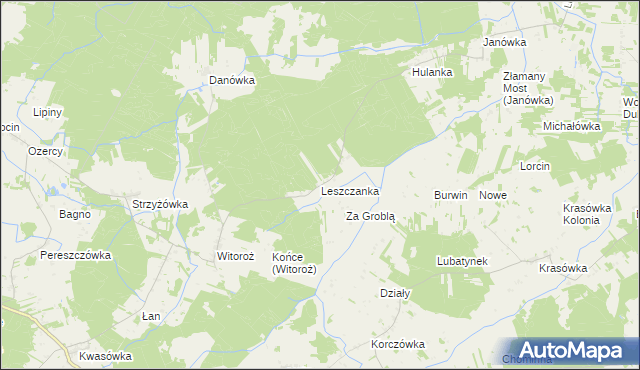 mapa Leszczanka gmina Drelów, Leszczanka gmina Drelów na mapie Targeo