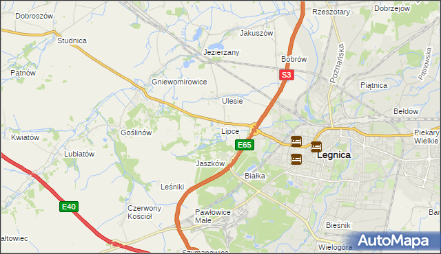 mapa Lipce gmina Miłkowice, Lipce gmina Miłkowice na mapie Targeo