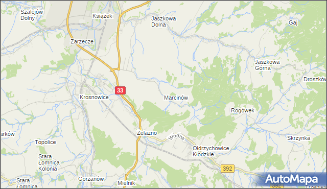 mapa Marcinów gmina Kłodzko, Marcinów gmina Kłodzko na mapie Targeo