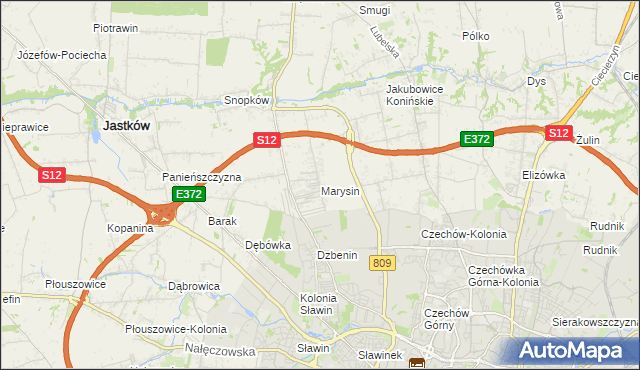 mapa Marysin gmina Jastków, Marysin gmina Jastków na mapie Targeo