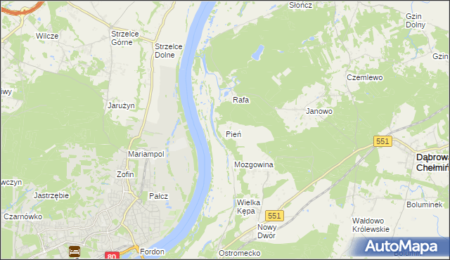 mapa Pień gmina Dąbrowa Chełmińska, Pień gmina Dąbrowa Chełmińska na mapie Targeo