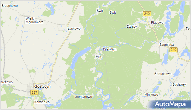 mapa Piła gmina Gostycyn, Piła gmina Gostycyn na mapie Targeo