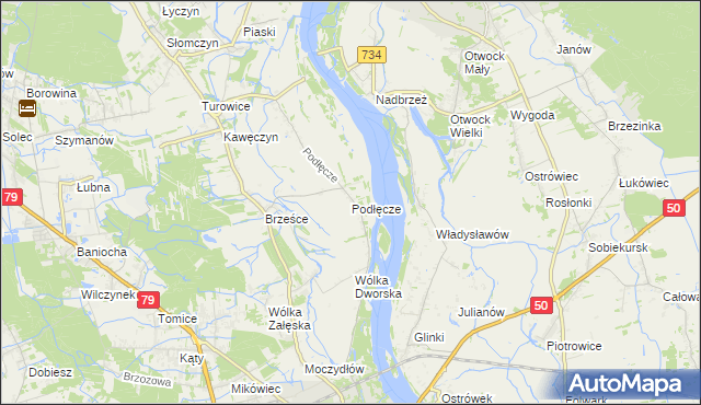 mapa Podłęcze gmina Góra Kalwaria, Podłęcze gmina Góra Kalwaria na mapie Targeo