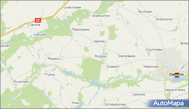 mapa Rozdoły gmina Debrzno, Rozdoły gmina Debrzno na mapie Targeo