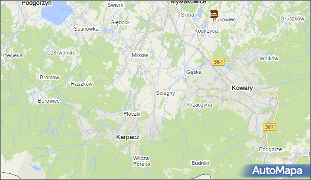 mapa Ściegny, Ściegny na mapie Targeo