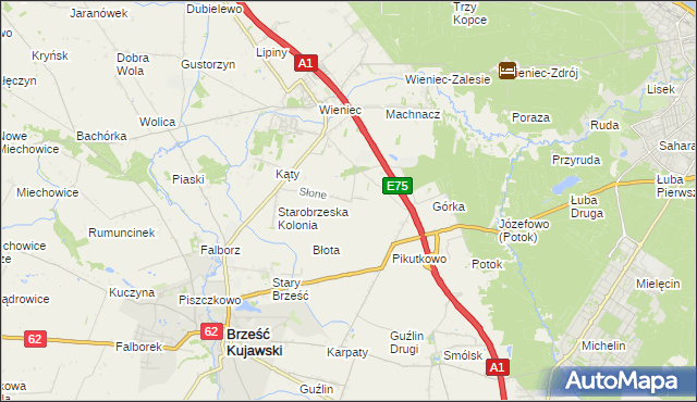 mapa Słone gmina Brześć Kujawski, Słone gmina Brześć Kujawski na mapie Targeo
