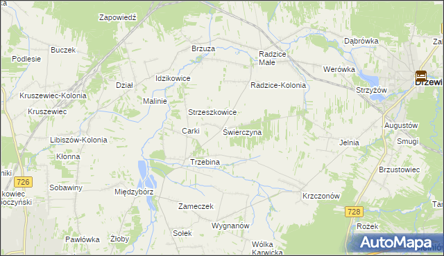 mapa Świerczyna gmina Drzewica, Świerczyna gmina Drzewica na mapie Targeo