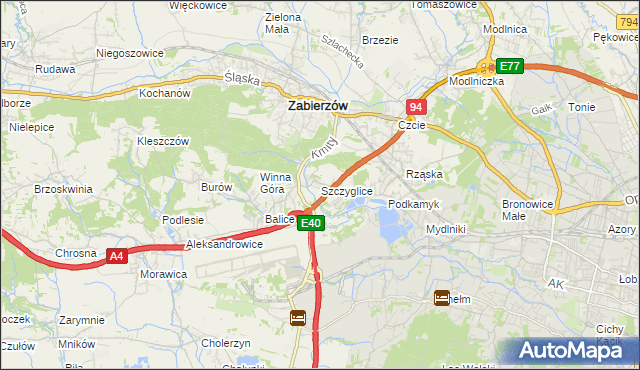 mapa Szczyglice gmina Zabierzów, Szczyglice gmina Zabierzów na mapie Targeo