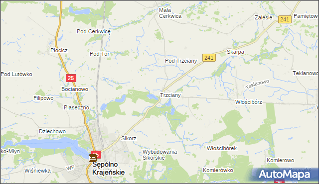 mapa Trzciany gmina Sępólno Krajeńskie, Trzciany gmina Sępólno Krajeńskie na mapie Targeo