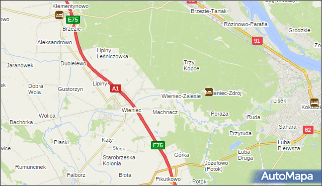 mapa Wieniec-Zalesie, Wieniec-Zalesie na mapie Targeo