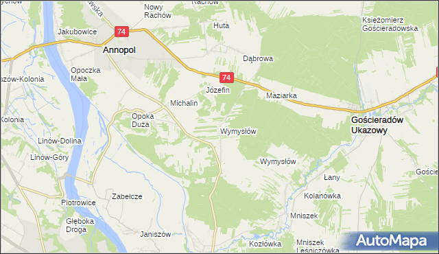 mapa Wymysłów gmina Annopol, Wymysłów gmina Annopol na mapie Targeo
