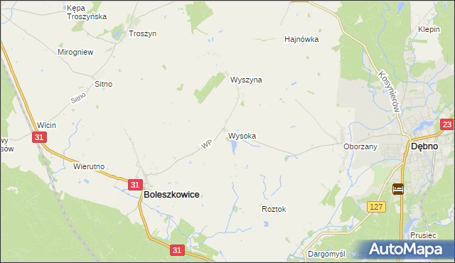 mapa Wysoka gmina Boleszkowice, Wysoka gmina Boleszkowice na mapie Targeo