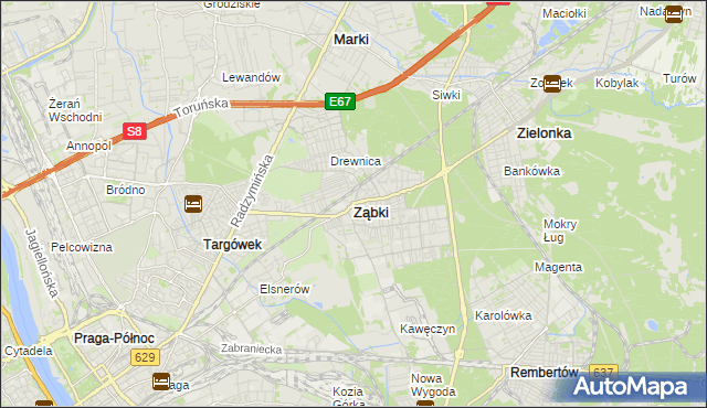 mapa Ząbki powiat wołomiński, Ząbki powiat wołomiński na mapie Targeo