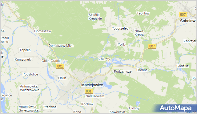 mapa Zakręty gmina Maciejowice, Zakręty gmina Maciejowice na mapie Targeo