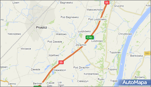 mapa Zbrachlin gmina Pruszcz, Zbrachlin gmina Pruszcz na mapie Targeo