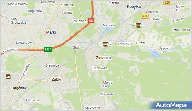 mapa Zielonka powiat wołomiński, Zielonka powiat wołomiński na mapie Targeo