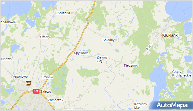 mapa Zielony Gaj gmina Giżycko, Zielony Gaj gmina Giżycko na mapie Targeo