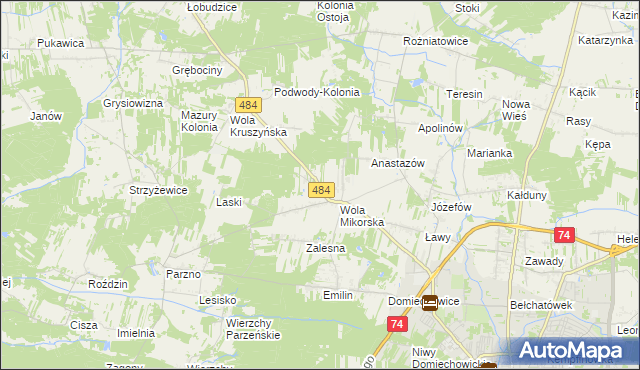 mapa Adamów gmina Bełchatów, Adamów gmina Bełchatów na mapie Targeo