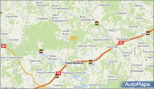 mapa Adamów-Parcel, Adamów-Parcel na mapie Targeo