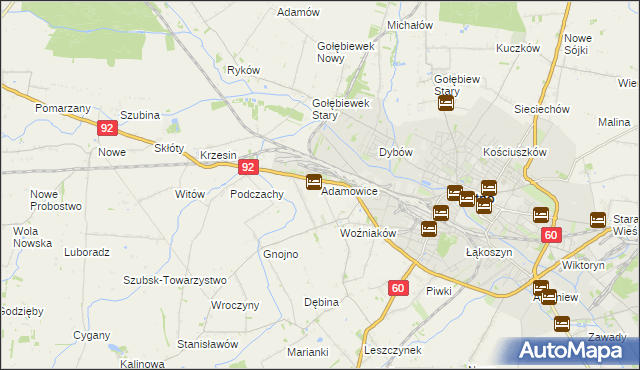 mapa Adamowice gmina Kutno, Adamowice gmina Kutno na mapie Targeo