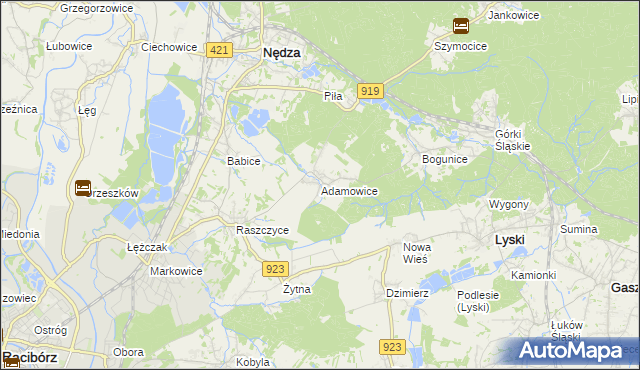 mapa Adamowice gmina Lyski, Adamowice gmina Lyski na mapie Targeo