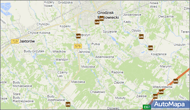 mapa Adamowizna gmina Grodzisk Mazowiecki, Adamowizna gmina Grodzisk Mazowiecki na mapie Targeo