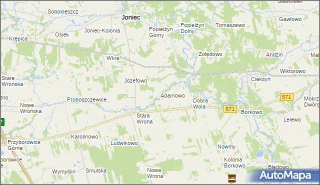 mapa Adamowo gmina Joniec, Adamowo gmina Joniec na mapie Targeo