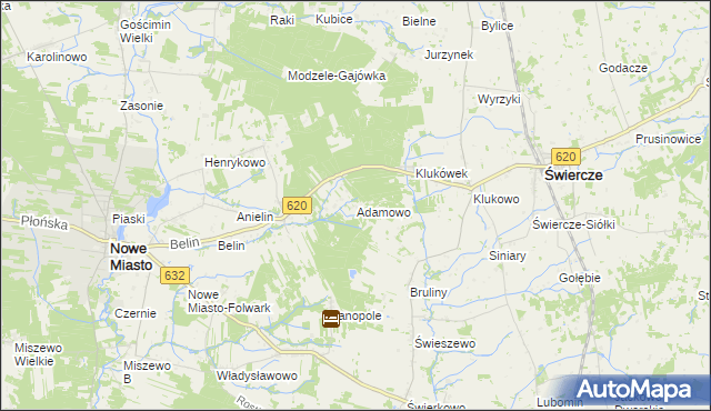 mapa Adamowo gmina Nowe Miasto, Adamowo gmina Nowe Miasto na mapie Targeo